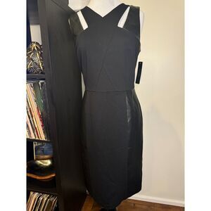 NWT Laundry by Shelli Segal Black Midi Dress with Faux Leather Panels | Size 6